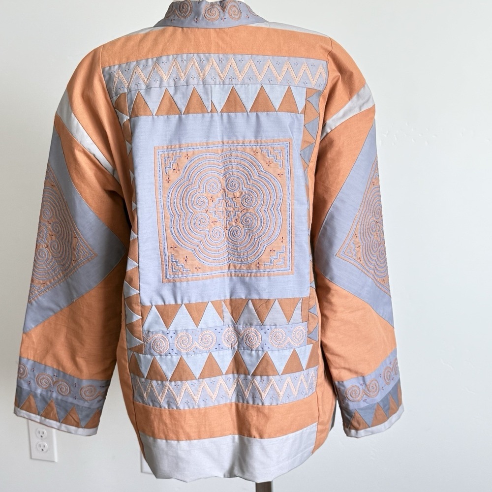 Handmade‎ Quilted Jacket L/Xl Appliqué Detail Kimono Cottage Artsy Whimsy Granny